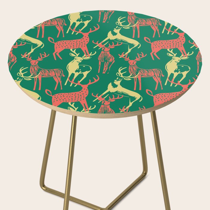 Green christmas reindeer animal pattern Side Table Gallery Image 2