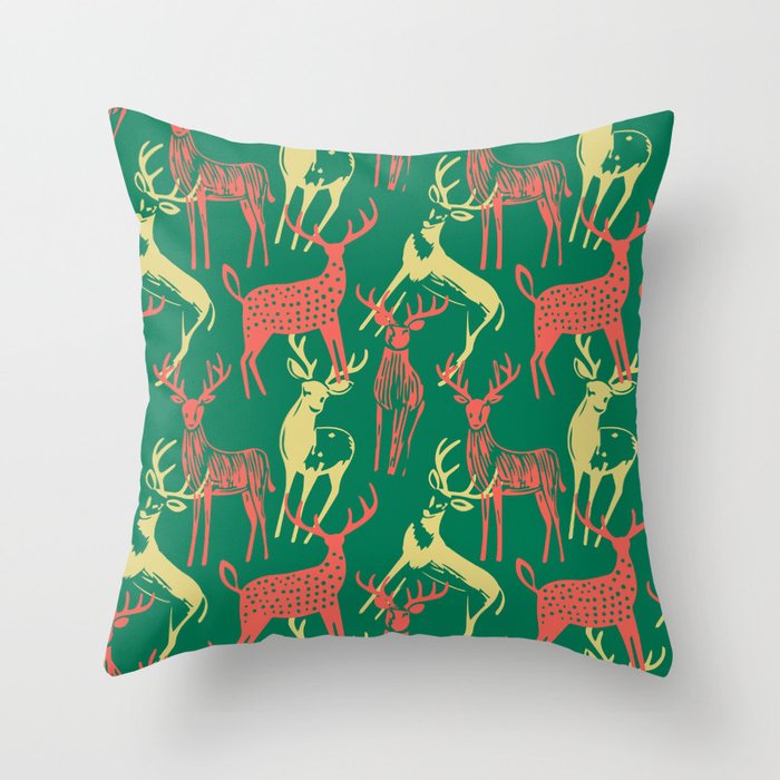 Green christmas reindeer animal pattern Throw Pillow Gallery Image 6