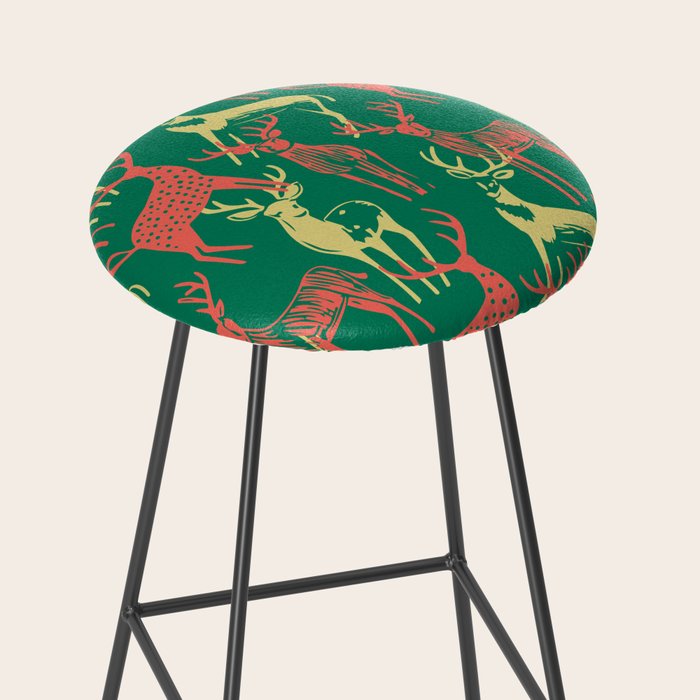 Green christmas reindeer animal pattern Stool Gallery Image 2