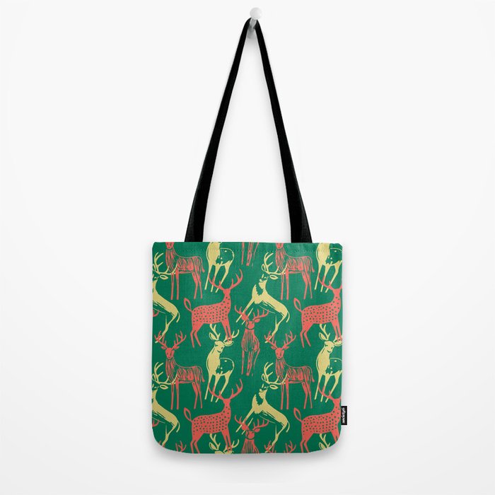 Green christmas reindeer animal pattern Tote Bag Gallery Image 2