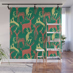 Green christmas reindeer animal pattern Wall Mural Gallery Image 1