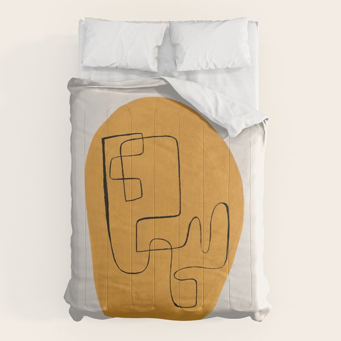 Enshape by Ejaaz Haniff 'Yellow Maze' Mid Century Modern Minimalist Maze Pattern Line Drawing Funky Cool Vintage Style Comforter Gallery Image 6