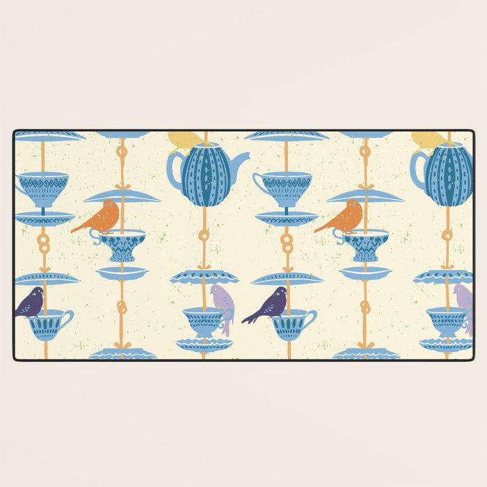 Garden Bird feeding antique white Desk Mat Gallery Image 3