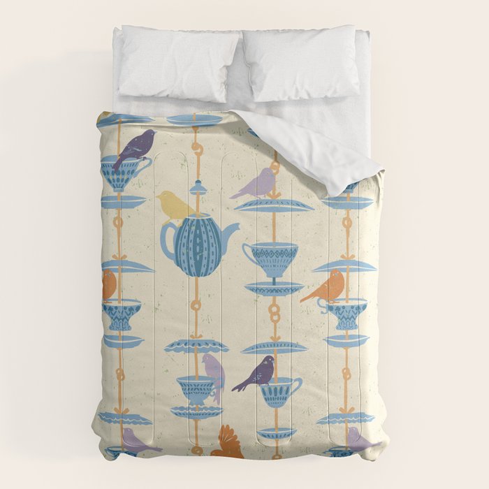 Garden Bird feeding antique white Comforter Gallery Image 1