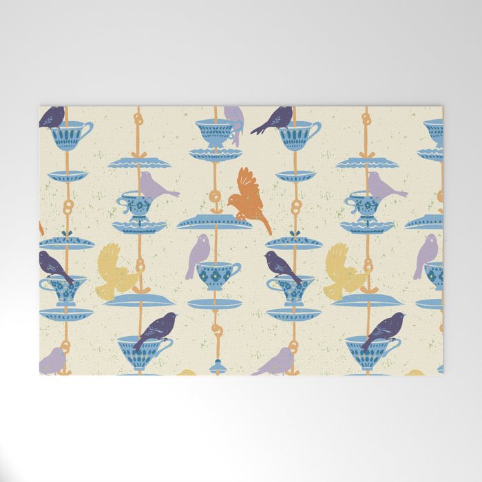 Garden Bird feeding antique white Welcome Mat Gallery Image 1