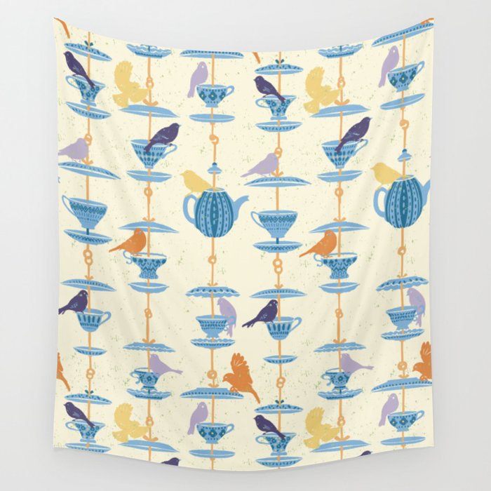 Garden Bird feeding antique white Wall Tapestry Gallery Image 4
