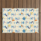 Garden Bird feeding antique white Outdoor Rug Gallery Image 1