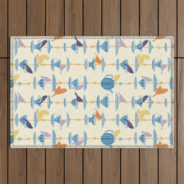 Garden Bird feeding antique white Outdoor Rug Gallery Image 1