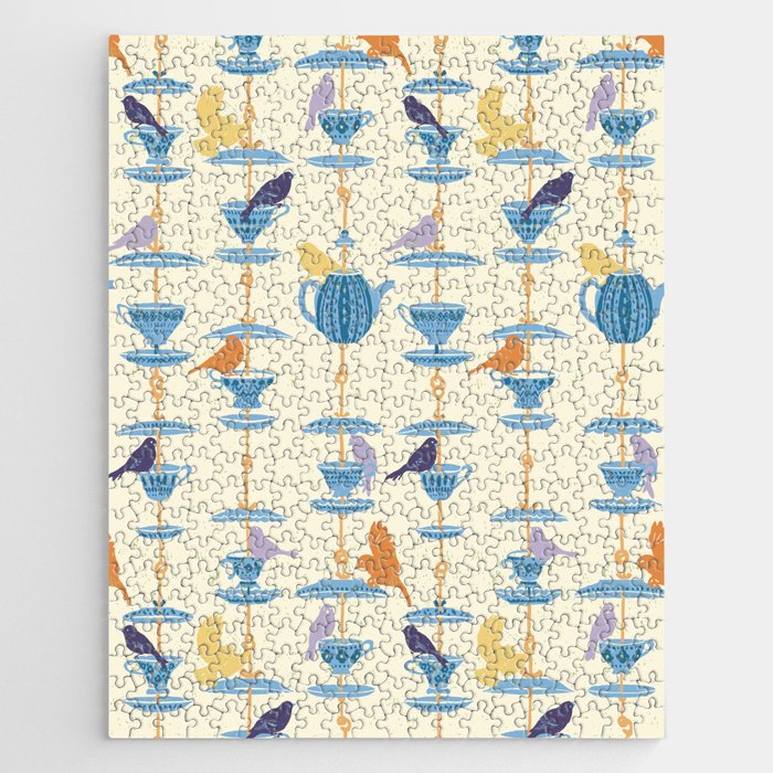 Garden Bird feeding antique white Jigsaw Puzzle