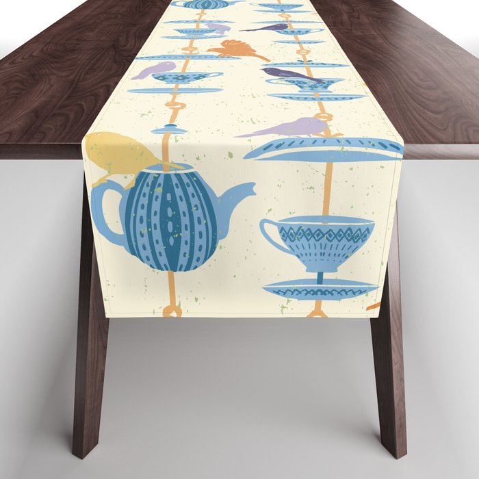 Garden Bird feeding antique white Table Runner Gallery Image 1