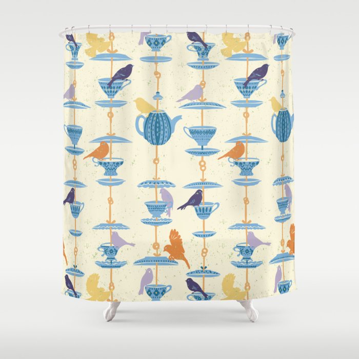 Garden Bird feeding antique white Shower Curtain Gallery Image 1