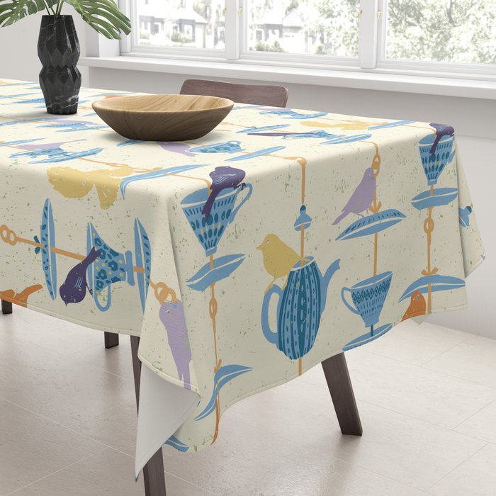 Garden Bird feeding antique white Tablecloth Gallery Image 3
