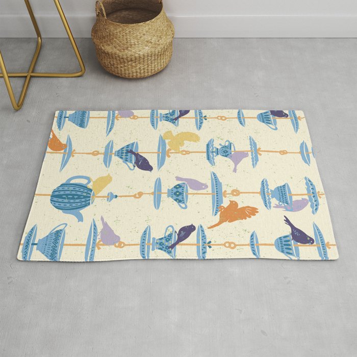 Garden Bird feeding antique white Rug Gallery Image 1