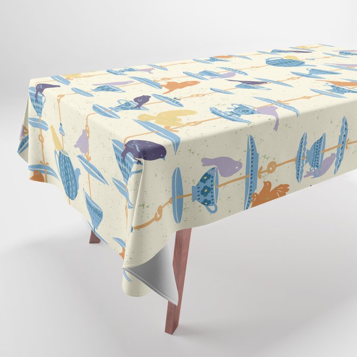 Garden Bird feeding antique white Tablecloth Gallery Image 1