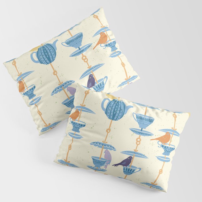 Garden Bird feeding antique white Pillow Sham Gallery Image 1