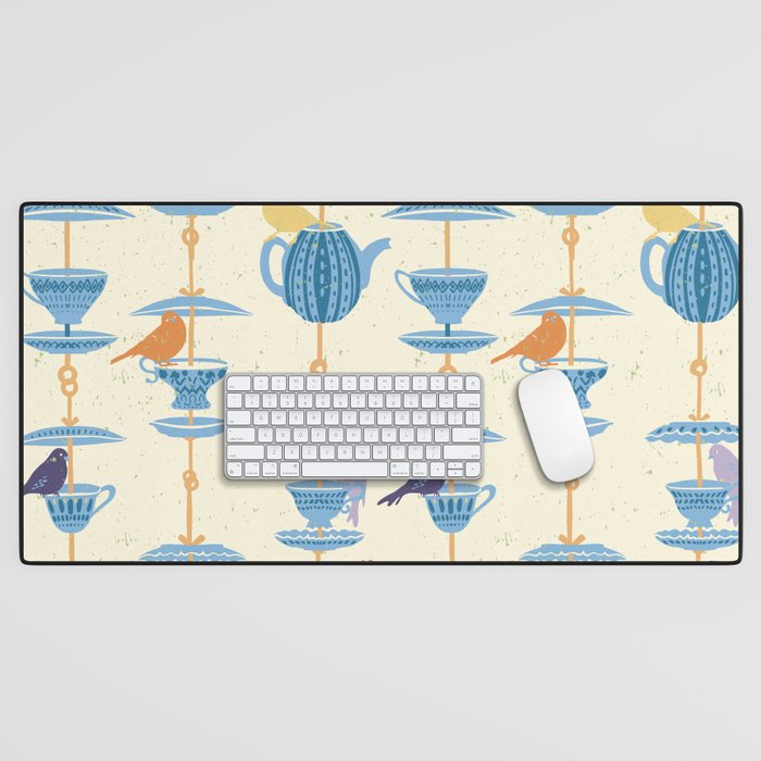 Garden Bird feeding antique white Desk Mat Gallery Image 1