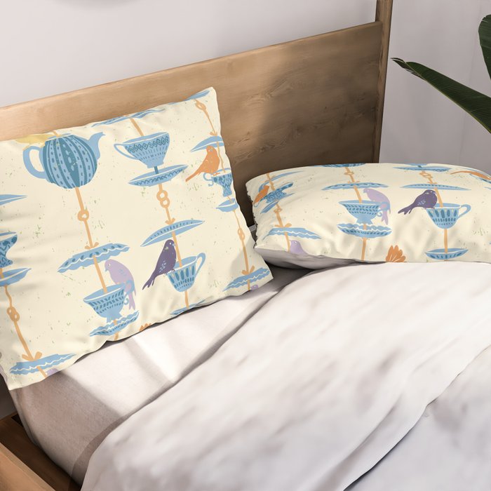 Garden Bird feeding antique white Pillow Sham Gallery Image 2