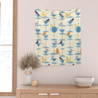 Garden Bird feeding antique white Wall Tapestry Gallery Image 2