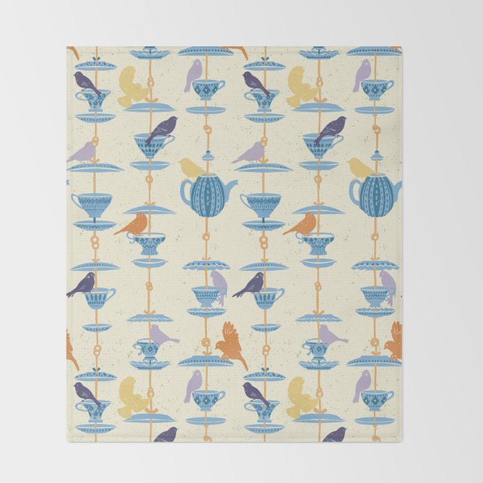 Garden Bird feeding antique white Throw Blanket Gallery Image 2