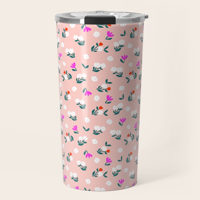 Dainty Blooms Pattern - Pink Travel Mug Gallery Image 1
