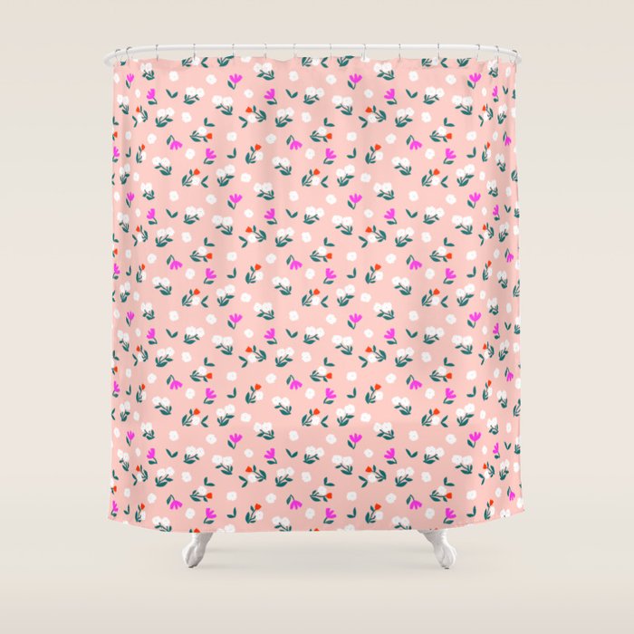 Dainty Blooms Pattern - Pink Shower Curtain Gallery Image 1