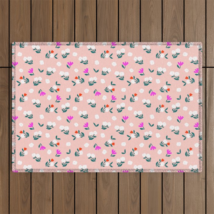 Dainty Blooms Pattern - Pink Outdoor Rug Gallery Image 1