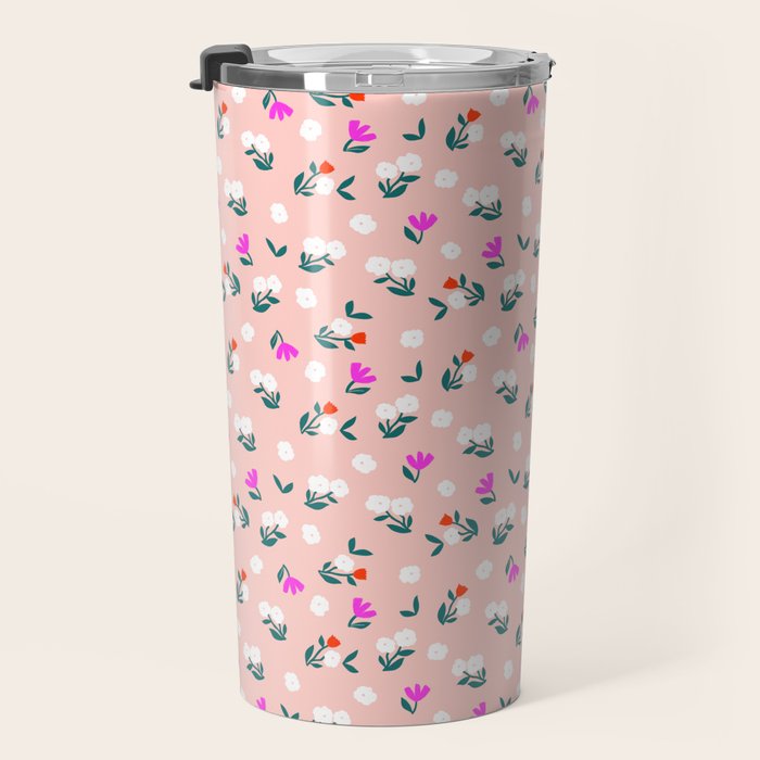 Dainty Blooms Pattern - Pink Travel Mug Gallery Image 3