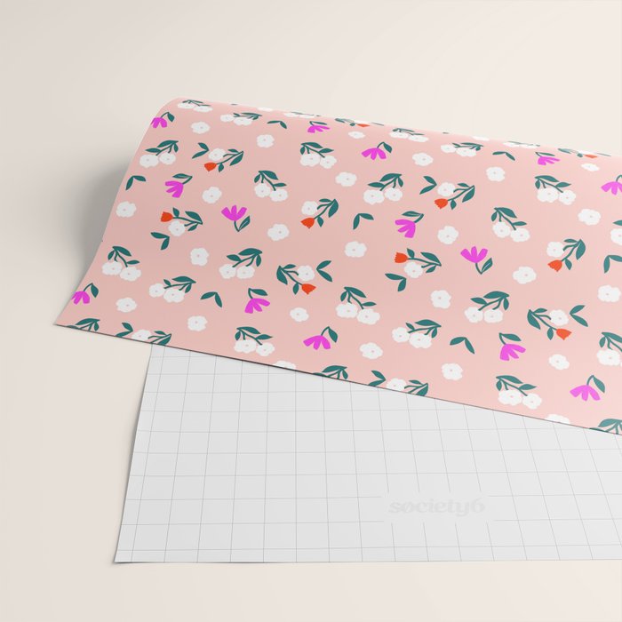 Dainty Blooms Pattern - Pink Wrapping Paper Gallery Image 2