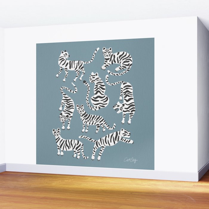 Tiger Collection - White on Blue Wall Mural Gallery Image 2