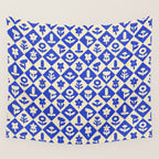 Vintage geometric blue flower art pattern Wall Tapestry Gallery Image 4