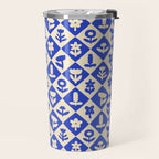 Vintage geometric blue flower art pattern Travel Mug Gallery Image 2