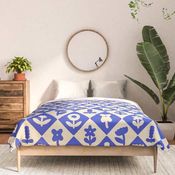 Vintage geometric blue flower art pattern Comforter Gallery Image 3
