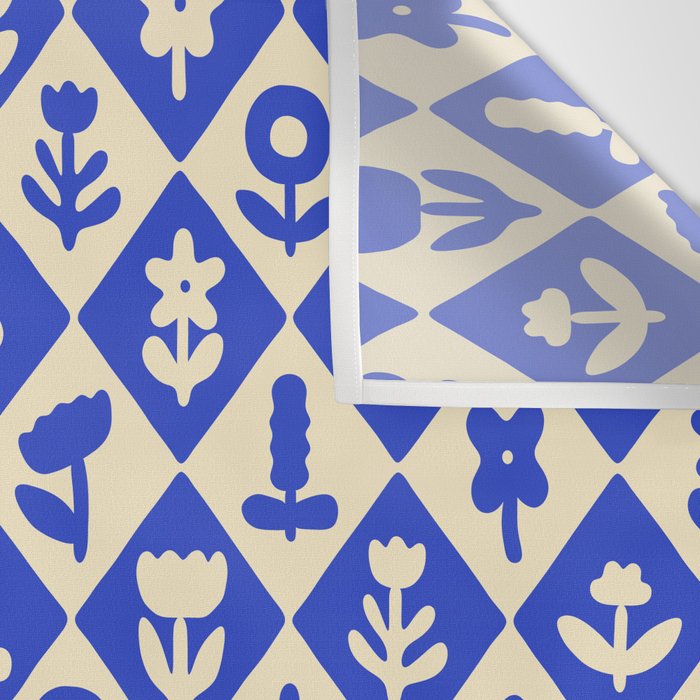 Vintage geometric blue flower art pattern Wall Tapestry Gallery Image 3