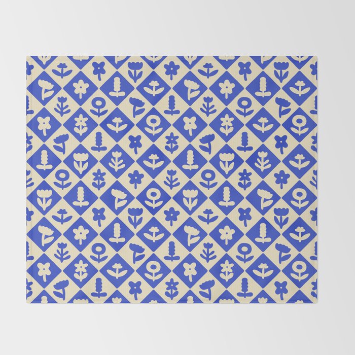 Vintage geometric blue flower art pattern Throw Blanket Gallery Image 2