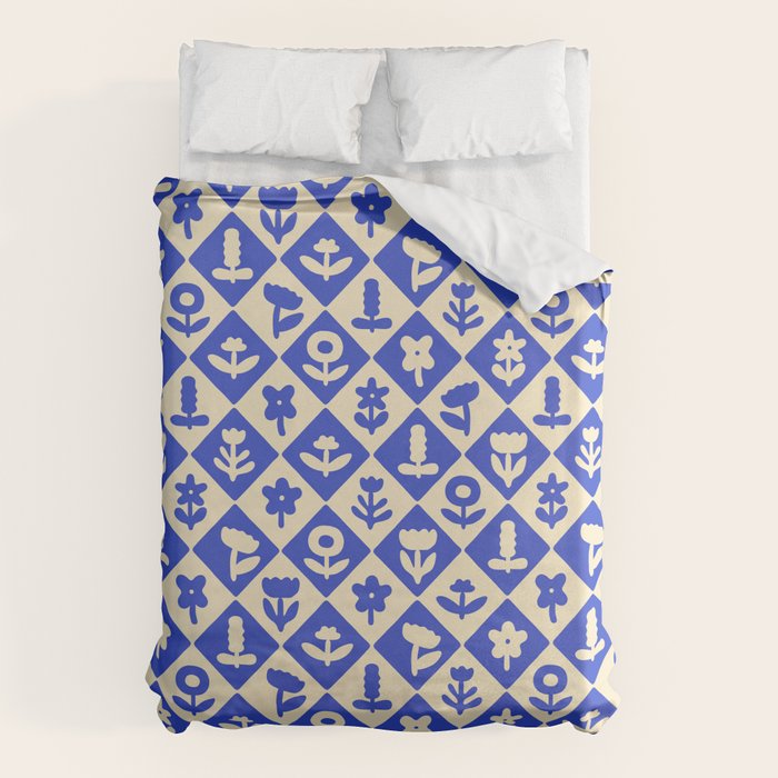 Vintage geometric blue flower art pattern Duvet Cover Gallery Image 1