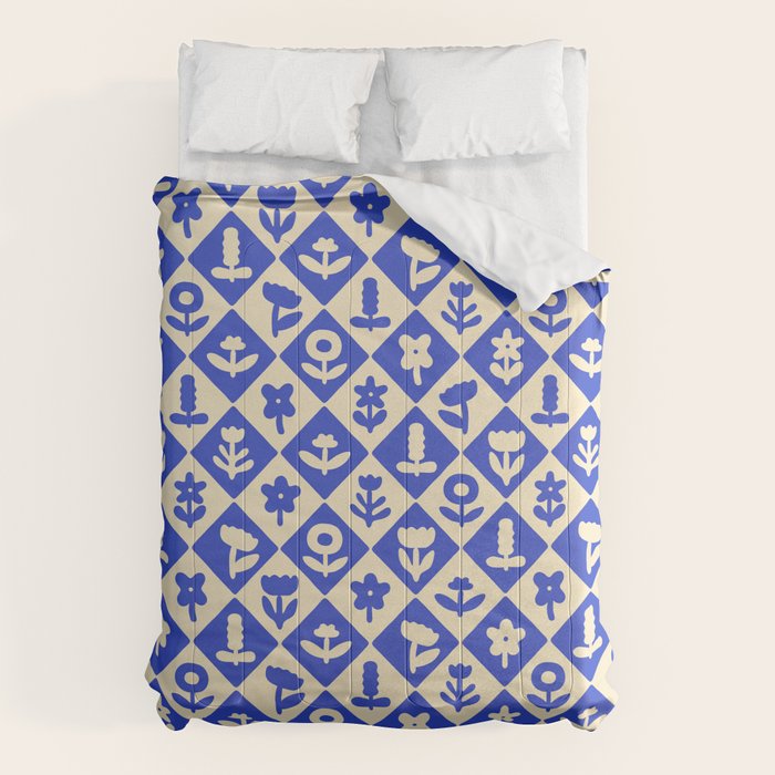 Vintage geometric blue flower art pattern Comforter Gallery Image 6