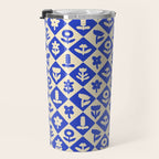 Vintage geometric blue flower art pattern Travel Mug Gallery Image 3