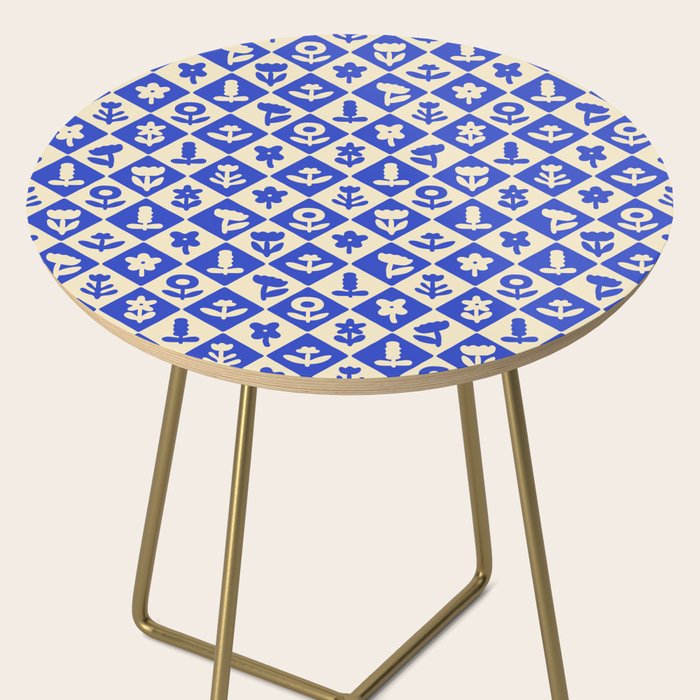 Vintage geometric blue flower art pattern Side Table Gallery Image 2