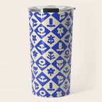 Vintage geometric blue flower art pattern Travel Mug Gallery Image 1