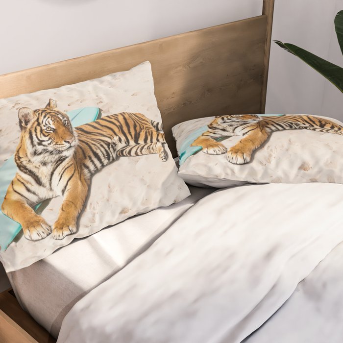 Tiger's Surf Beach Pillow Sham Gallery Image 2