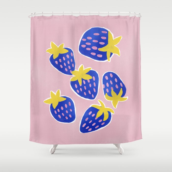 Blue Strawberries Shower Curtain Gallery Image 1