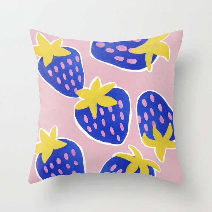 Blue Strawberries Throw Pillow Gallery Image 6