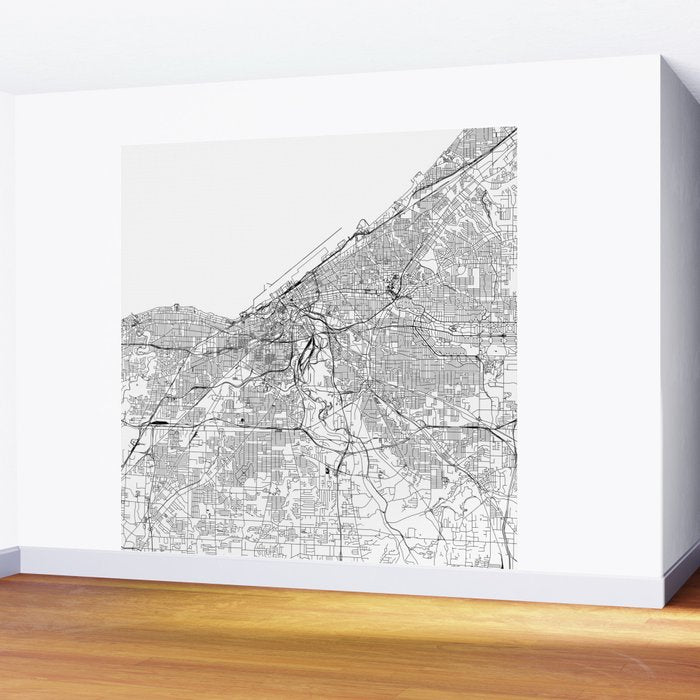 Cleveland White Map Wall Mural Gallery Image 2