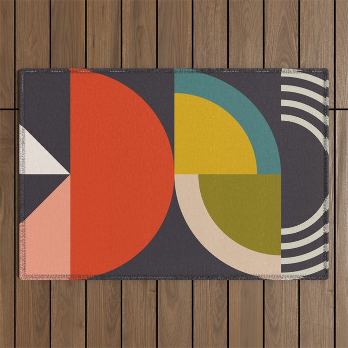 mid century bauhaus geometric large 3 Outdoor Rug Gallery Image 1