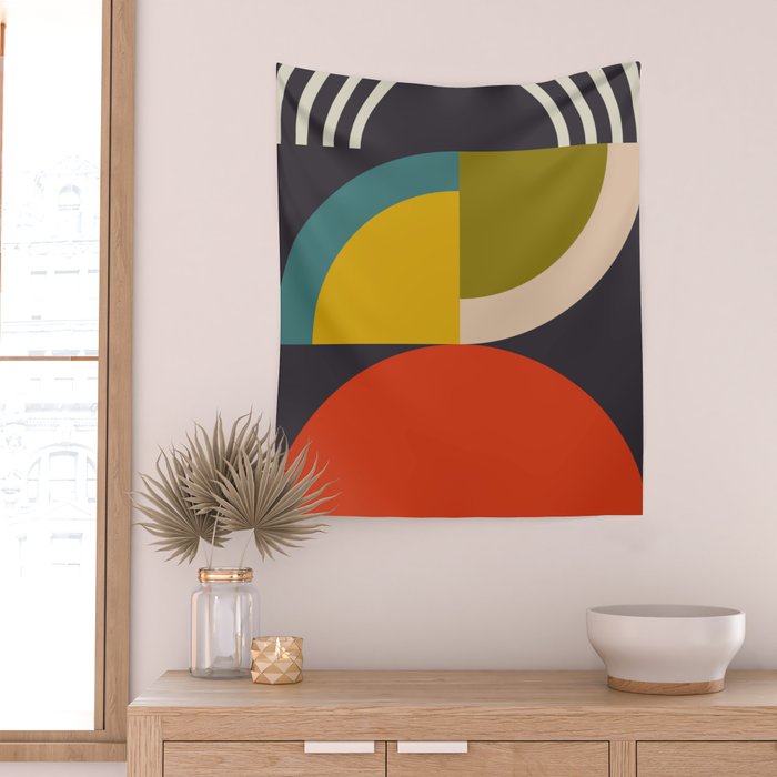 mid century bauhaus geometric large 3 Wall Tapestry Gallery Image 2