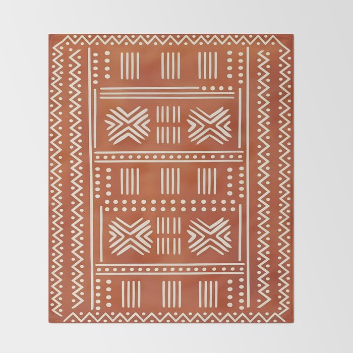 Geometric Tribal Pattern on Terracotta Throw Blanket Gallery Image 2