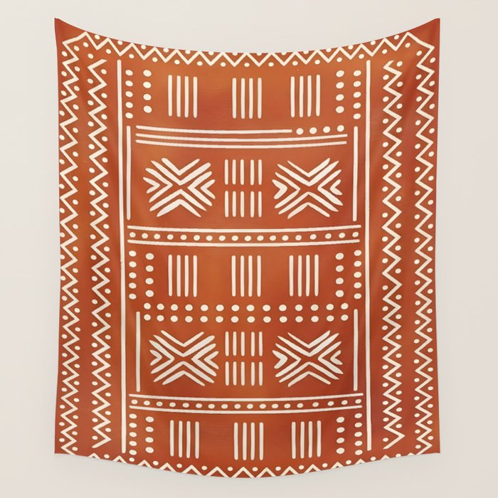 Geometric Tribal Pattern on Terracotta Wall Tapestry Gallery Image 4