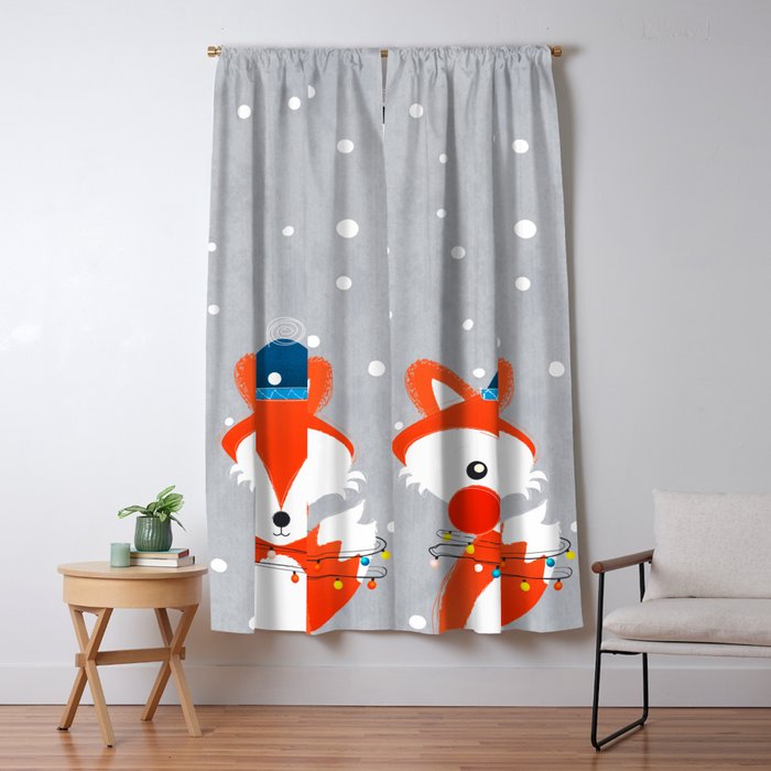 Christmas Fox with fairy lights Window Curtain Gallery Image 1
