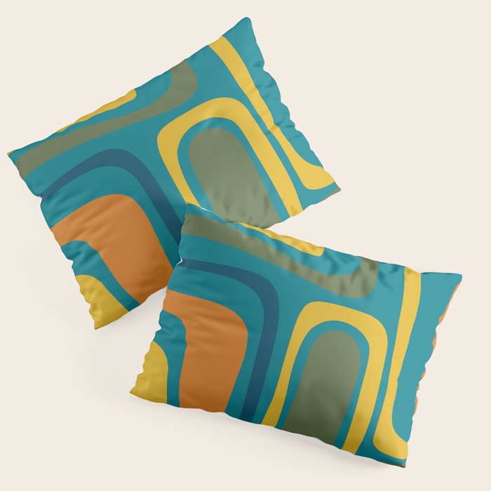 Palm Springs Midcentury Modern Abstract in Moroccan Mustard, Orange, Olive, Blue, and Teal Pillow Sham Gallery Image 3