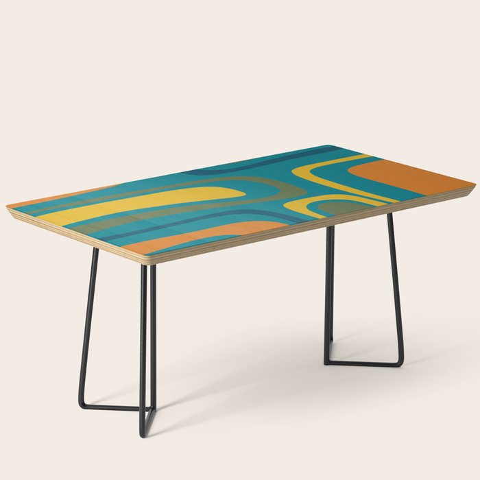Palm Springs Midcentury Modern Abstract in Moroccan Mustard, Orange, Olive, Blue, and Teal Coffee Table Gallery Image 1